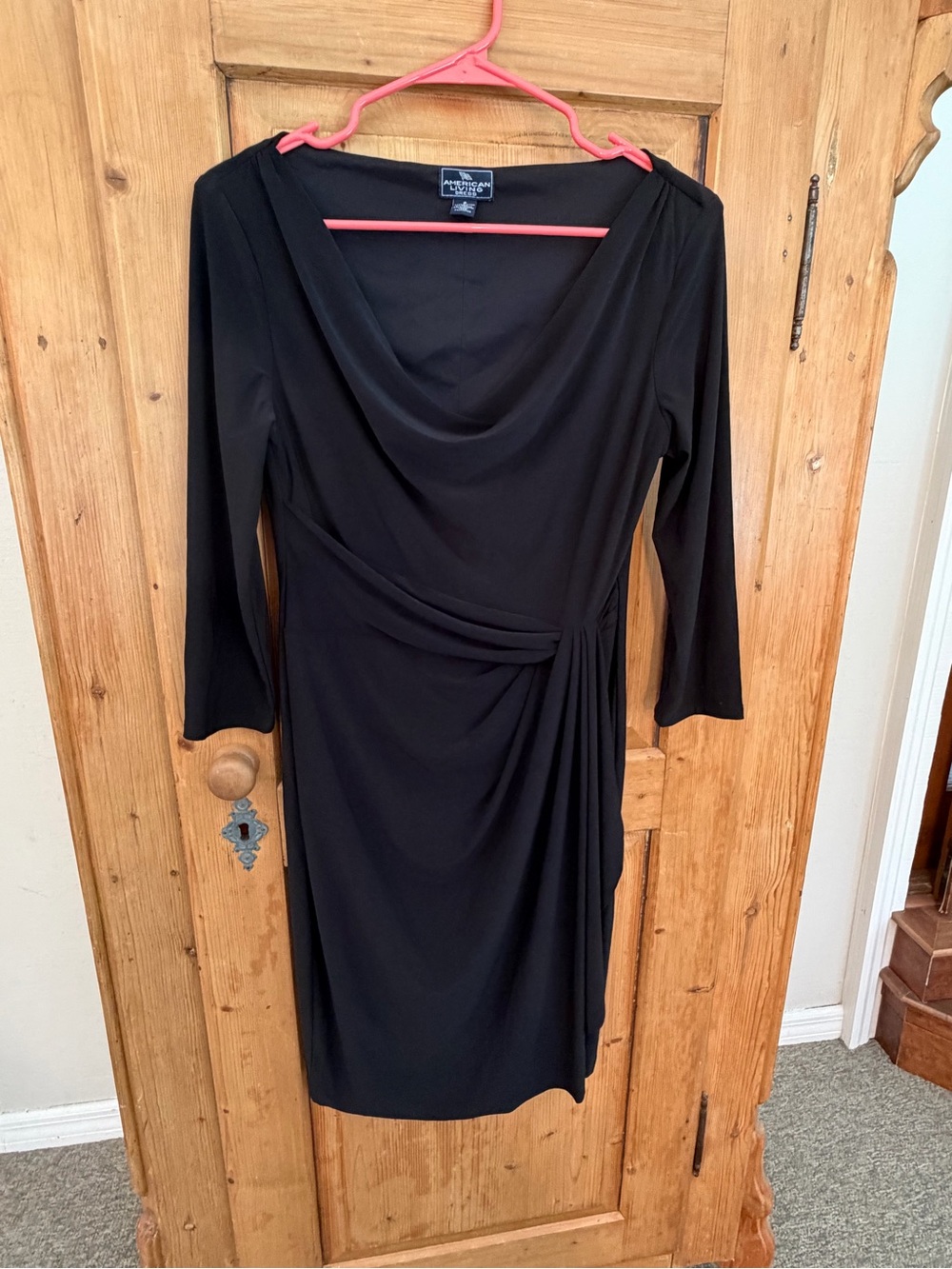 American Living Black Draped Midi Sheath Dress Sz 6 Classy and Versatile